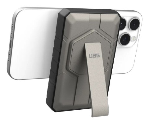 Powerbank UAG Rugged 10K - 10000 mAh z podstawką, ładowanie bezprzewodowe 10W, kompatybilny z MagSafe, kabel w zestawie (black/t