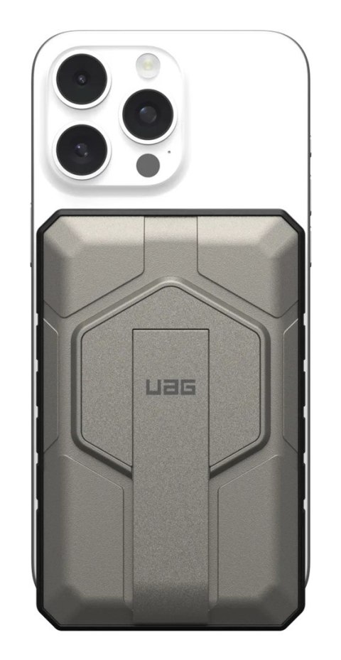 Powerbank UAG Rugged 10K - 10000 mAh z podstawką, ładowanie bezprzewodowe 10W, kompatybilny z MagSafe, kabel w zestawie (black/t