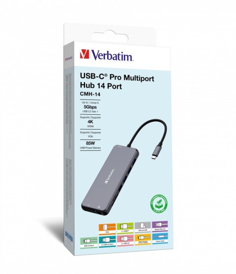 Adapter Verbatim CMH-14 USB Type-C 5000 Mbit/s Srebrny