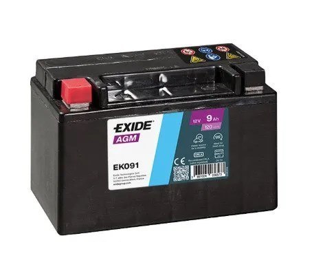 Akumulator EXIDE 12V 9Ah/120A AGM AUXILIARY (L+ biegun motocyklowy m12) 150x90x105 B00 - brak stopki mocującej (dodatkowy-auxili