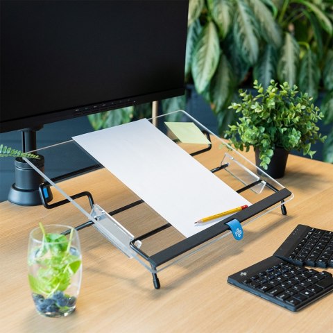 R-Go Tools Uchwyt na dokumenty R-Go Flex Read, ergonomiczny, z miękką piankową podpórką pod nadgarstek, przezroczysty akryl