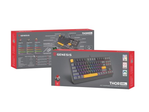 GENESIS Thor 230 TKL klawiatura Gaming USB + RF Wireless + Bluetooth QWERTY Czarny, Szary, Pomarańczowy