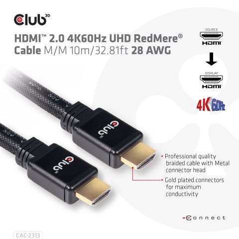 CLUB3D HDMI 2.0 4K60Hz RedMere cable 10m/32.8ft