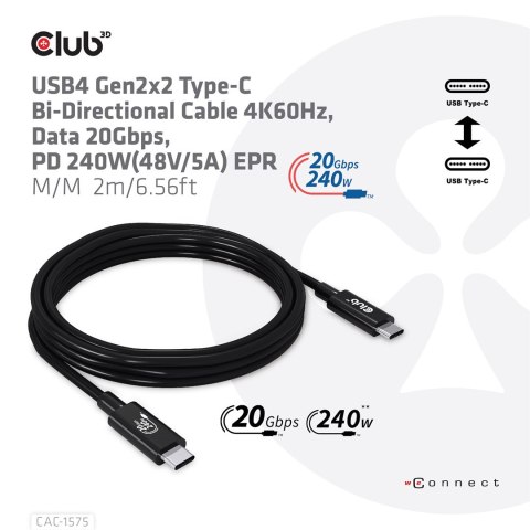 CLUB3D CAC-1575 kabel USB USB4 Gen 2x2 2 m USB C Czarny