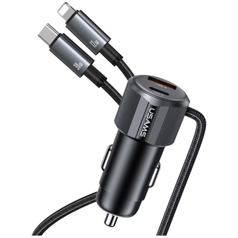Ładowarka samochodowa USAMS YT Series CC287 66W 1xUSB-A 1xUSB-C + kabel 2w1 USB-C/Lightning tarnish