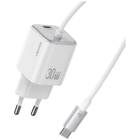 Ładowarka sieciowa USAMS JC Series CC264 30W GaN Mini Fast Charge USB-C / wbudowany kabel USB-C biały