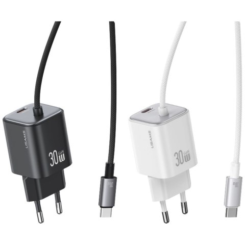Ładowarka sieciowa USAMS JC Series CC264 30W GaN Mini Fast Charge USB-C / wbudowany kabel USB-C biały