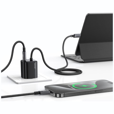 Ładowarka sieciowa USAMS JC Series CC264 30W GaN Mini Fast Charge USB-C / wbudowany kabel USB-C biały