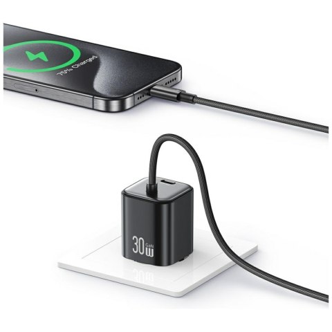 Ładowarka sieciowa USAMS JC Series CC264 30W GaN Mini Fast Charge USB-C / wbudowany kabel USB-C biały
