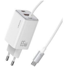 Ładowarka sieciowa USAMS JC Series CC266 65W GaN Fast Charger 1xUSB-C 1xUSB-A / wbudowany kabel USB-C biały