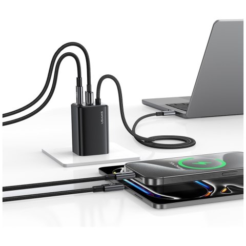 Ładowarka sieciowa USAMS JC Series CC266 65W GaN Fast Charger 1xUSB-C 1xUSB-A / wbudowany kabel USB-C czarny