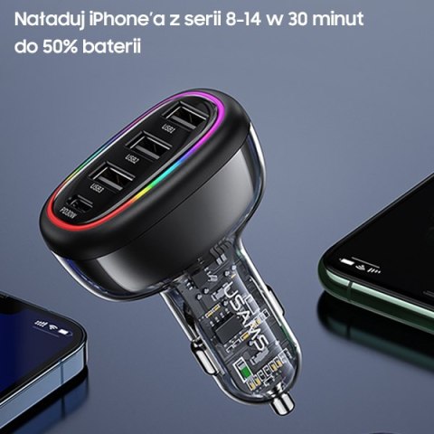 USAMS Ład. sam. 1xUSB-C 3xUSB-A C34 48W3A+C PD Fast Charge czarny/black CC170CC01 (US-CC170)