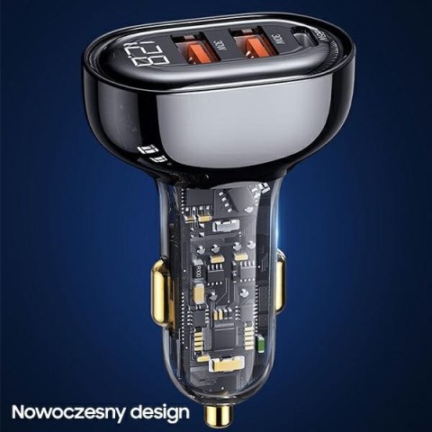 USAMS Ład. sam. 2xUSB+1xUSB-C 125WFast Charge transparent black CC158CC01 (US-CC158)