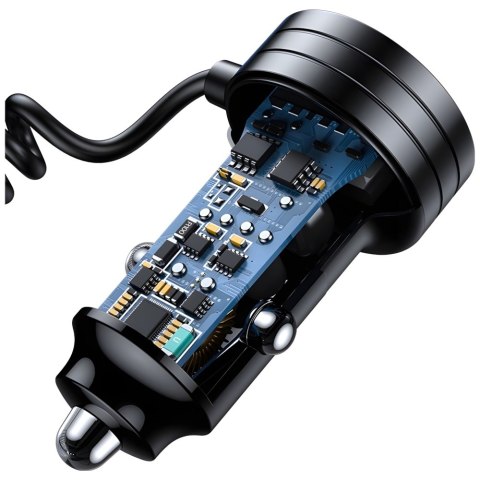 USAMS Ład. sam. 2xUSB-C 1xUSB-A C33 60Wwith spring cable Fast Charge czarny/black CC167CC01 (US-CC167)