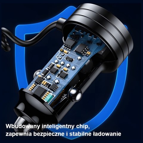 USAMS Ład. sam. 2xUSB-C 1xUSB-A C33 60Wwith spring cable Fast Charge czarny/black CC167CC01 (US-CC167)