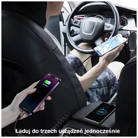 USAMS Ład. sam. 2xUSB-C 1xUSB-A C33 60Wwith spring cable Fast Charge czarny/black CC167CC01 (US-CC167)