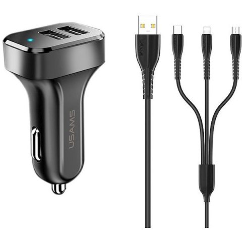 USAMS Ład. sam. 2xUSB C13 2,1A 3w1(microUSB/USB-C/lightning) czarny/black NTU35YTSC13TZ