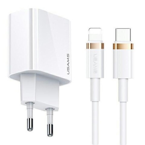 USAMS Ład. siec. 1xUSB-C T34 20W 5V-3APD3.0 + kabel U63 USB-C do lightning 20W biały/white (T49) T49OCLN01