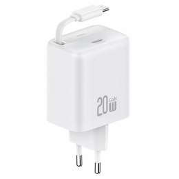 USAMS Ład. siec. 1xUSB-C ze zwijanymkablem USB-C Retractable PD+QC 20W Gan Fast Charging biały/white YC Series CC233TC02 (US-CC2