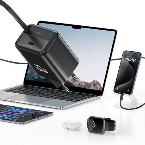 USAMS Ład. siec. 1xUSB-C ze zwijanymkablem USB-C Retractable PD+QC 20W Gan Fast Charging biały/white YC Series CC233TC02 (US-CC2