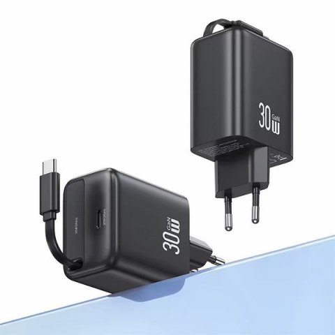 USAMS Ład. siec. 1xUSB-C ze zwijanymkablem USB-C Retractable PD+QC 30W Gan Fast Charging biały/white YC Series CC241TC02 (US-CC2