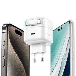 USAMS Ład. siec. 1xUSB-C ze zwijanymkablem USB-C Retractable PD+QC 35W Gan Fast Charging biały/white XMF Series CC202TC02 (US-CC