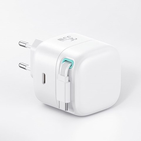USAMS Ład. siec. 1xUSB-C ze zwijanymkablem USB-C Retractable PD+QC 35W Gan Fast Charging biały/white XMF Series CC202TC02 (US-CC