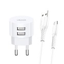 USAMS Ład. siec. 2xUSB T20 2,1A microUSBbiały/white round Fast Charging XTXLOGT18MC05