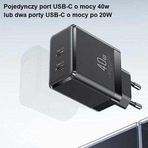 USAMS Ład. siec. 2xUSB-C T54 GaN 40W(only head) PD Fast Charging biały/white CC172TC02 (US-CC172)