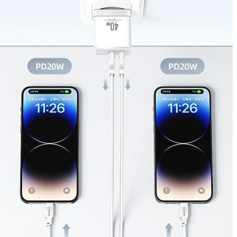 USAMS Ład. siec. 2xUSB-C T54 GaN 40W(only head) PD Fast Charging biały/white CC172TC02 (US-CC172)