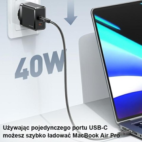 USAMS Ład. siec. 2xUSB-C T54 GaN 40W(only head) PD Fast Charging biały/white CC172TC02 (US-CC172)