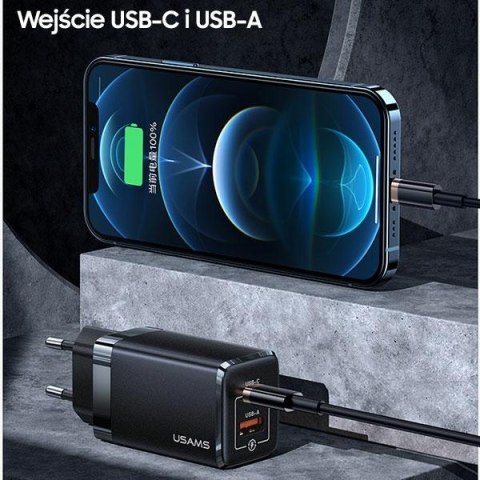USAMS Ład. siec. T41 USB-C+USB GaN 47WPD+QC (only head) Fast Charging biały/white CC137TC02 (US-CC137)