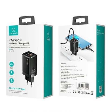 USAMS Ład. siec. T41 USB-C+USB GaN 47WPD+QC (only head) Fast Charging czarny/black CC137TC01 (US-CC137)