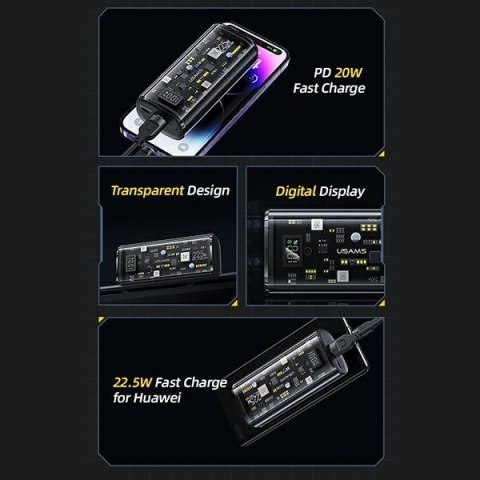 USAMS Powerbank 9000mAh PD 20WQC3.0+PD Dual-Port Fast Charge biały/white 10KCD18902 (US-CD189)
