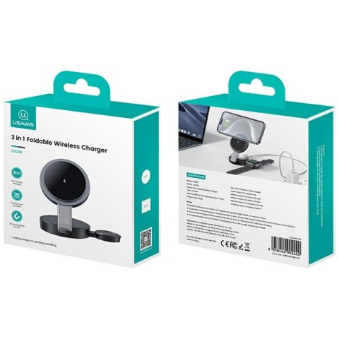 USAMS Składana ład. indukcyjna 3w1 15W do telefonu/Apple Watch/słuchawek CD234WXC01 (US-CD234)