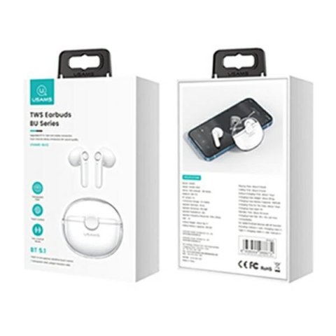 USAMS Słuchawki Bluetooth 5.1 TWS BUseries bezprzewodowe biały/white BHUBU01