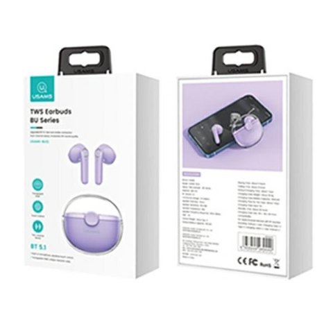 USAMS Słuchawki Bluetooth 5.1 TWS BUseries bezprzewodowe fioletowy/purple BHUBU02