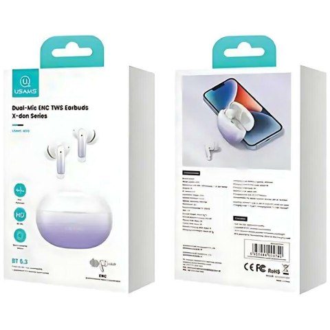 USAMS Słuchawki Bluetooth 5.3 TWS X-donseries ENC bezprzewodowe biały/white BHUENCXD02 (US-XD19)