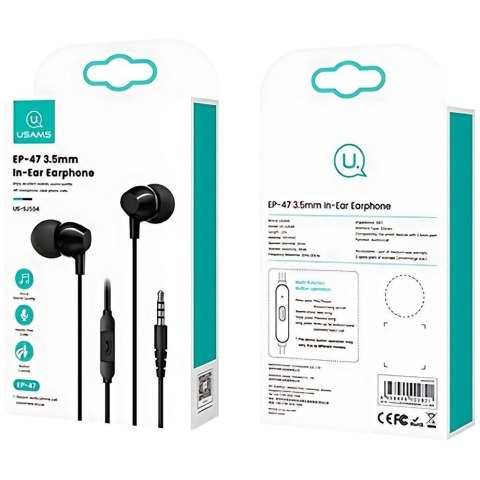 USAMS Słuchawki stereo EP-47 3.5mmczarny/black 1,2m HSEP4701 (US-SJ594)