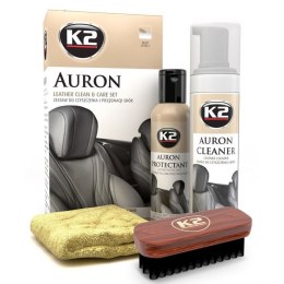 K2 AURON zestaw (Auron Cleaner+Auron Protectant+szczotka Auron Brush + mikrofibra) - zestaw do czyszczenia i pielęgnacji skór