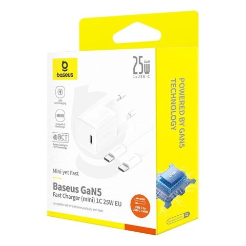 Ładowarka Baseus GaN5 mini 1C 25W+kabel USB-C biały