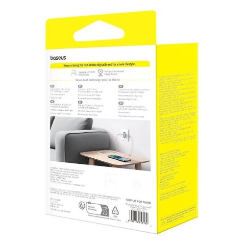 Ładowarka Baseus GaN5 mini 1C 25W+kabel USB-C biały