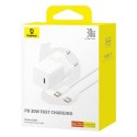 Ładowarka Baseus GaN5 mini 1C 30W EU+kabel USB-C (moon white)