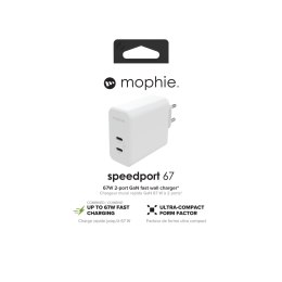 Mophie GaN Charger Dual - ładowarka sieciowa z podwójnym wejściem USB-C 67W (white)