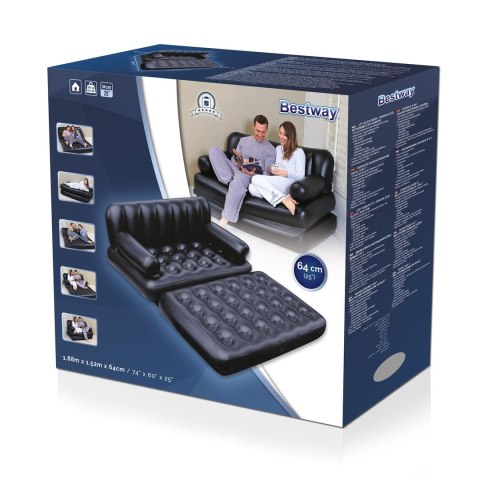 Bestway 75054 Sofa wielofunkcyjna, Materac dwuosobowy 1.88m x 1.52m x 62cm czarna
