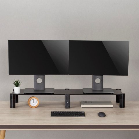 Podstawka na dwa monitory - podwójna Maclean, max. 20kg, hartowane szkło, (1029x285x127mm), MC-936