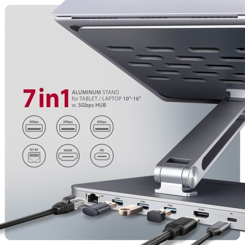 Stojak na laptop 10-16" + hub I/O 7 w 1 AXAGON