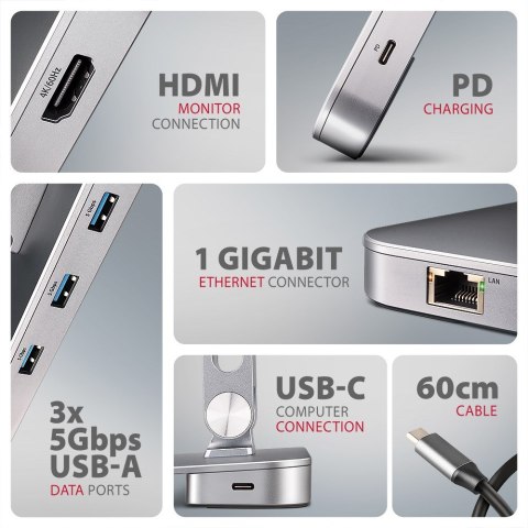Stojak na laptop 10-16" + hub I/O 7 w 1 AXAGON