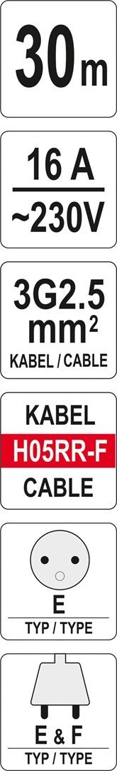 Przedłużacz na bębnie plastikowym 30m YATO