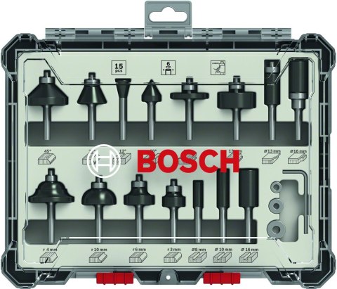 Bosch 2 607 017 471 - Zestaw 15 frezów do drewna 6mm (66446)